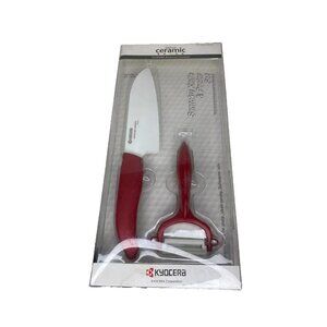 Kyocera Advanced Ceramic Revolution Series 5-1/2 Santoku Knife and Peeler, Red